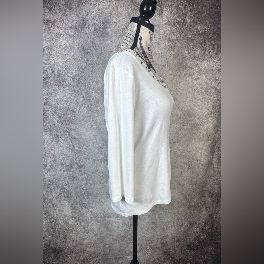 Style & Co. White Cotton Blouse with Silver/Gold Neckline 3/4 Sleeves Size M - Picture 2 of 11